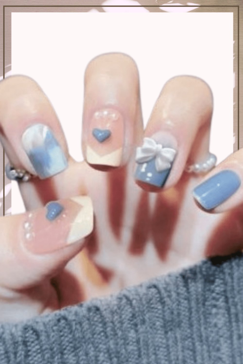 Blue Press On Nails Pink Glossy Coffin Heart Nail Kit - TGC Boutique - Press On Nails