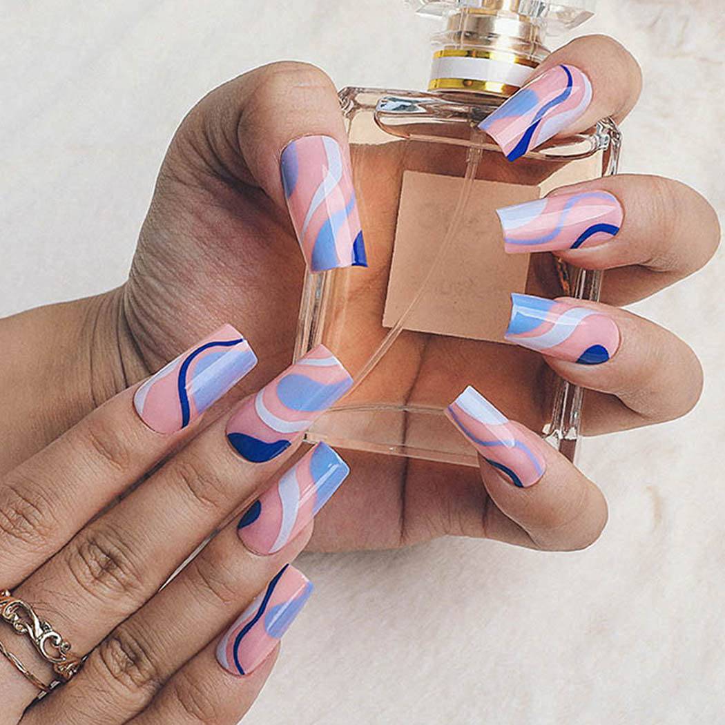 Blue Swirl Coffin Press On Nails Kit - TGC Boutique - Press On Nails
