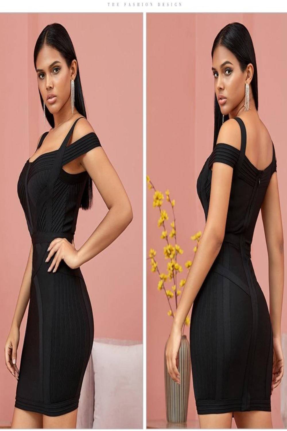 Body Contour Bustier Black Bodycon above knee Midi Dress - TGC Boutique - Bodycon Dress