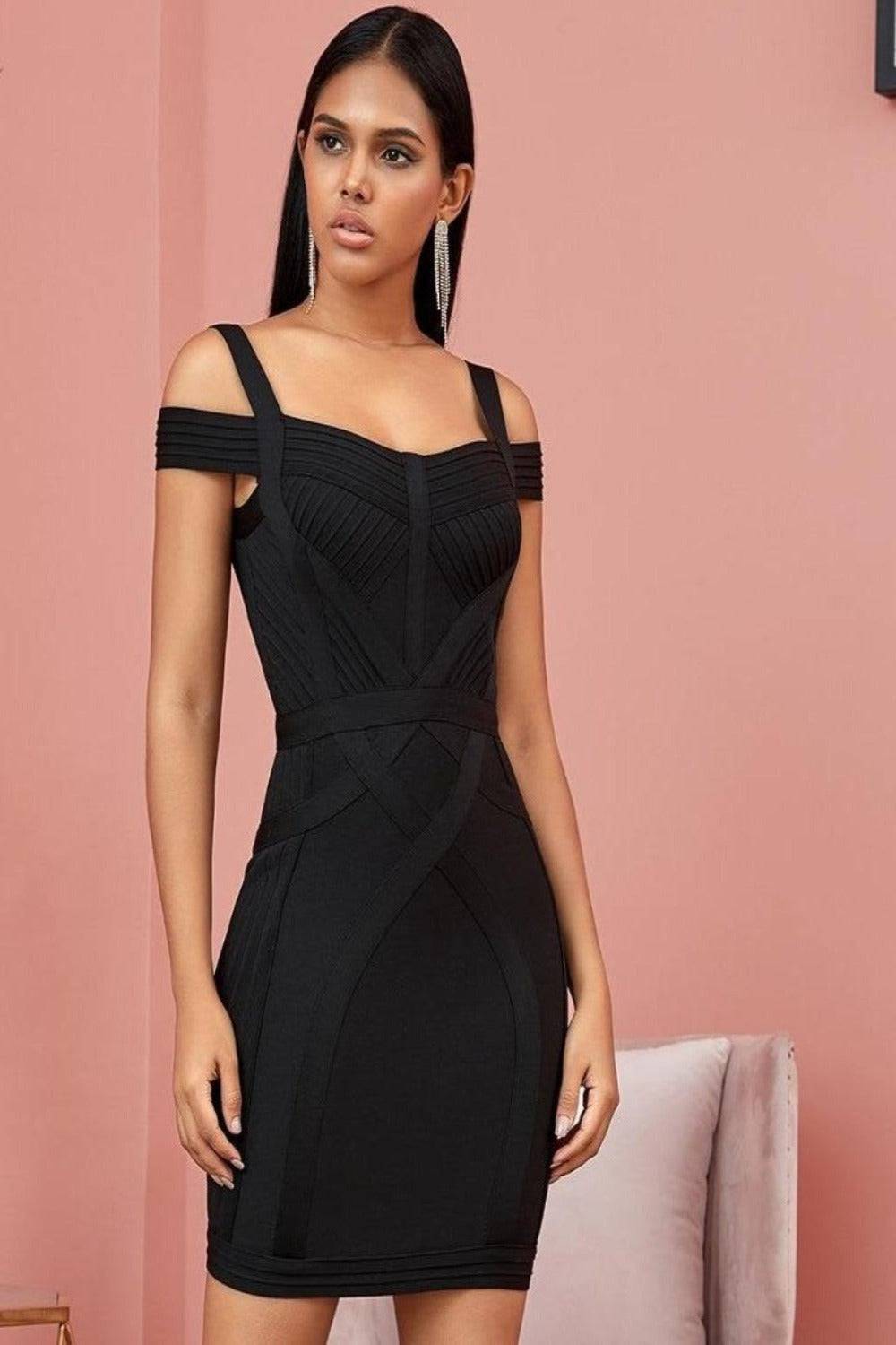 Body Contour Bustier Black Bodycon above knee Midi Dress - TGC Boutique - Bodycon Dress