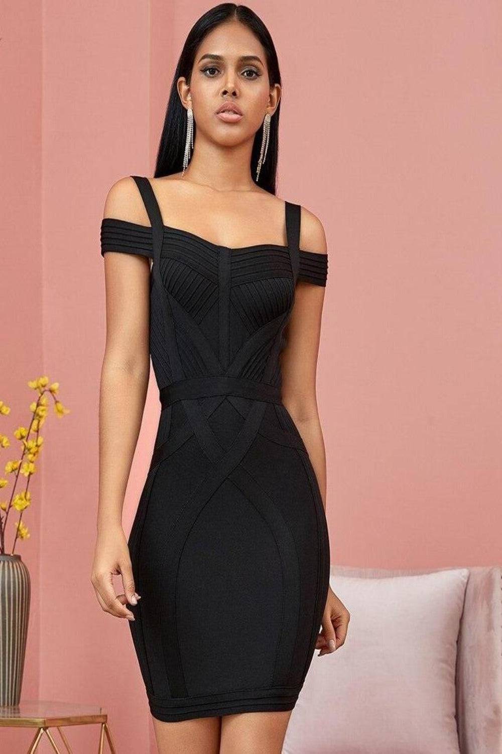 Body Contour Bustier Black Bodycon above knee Midi Dress - TGC Boutique - Bodycon Dress