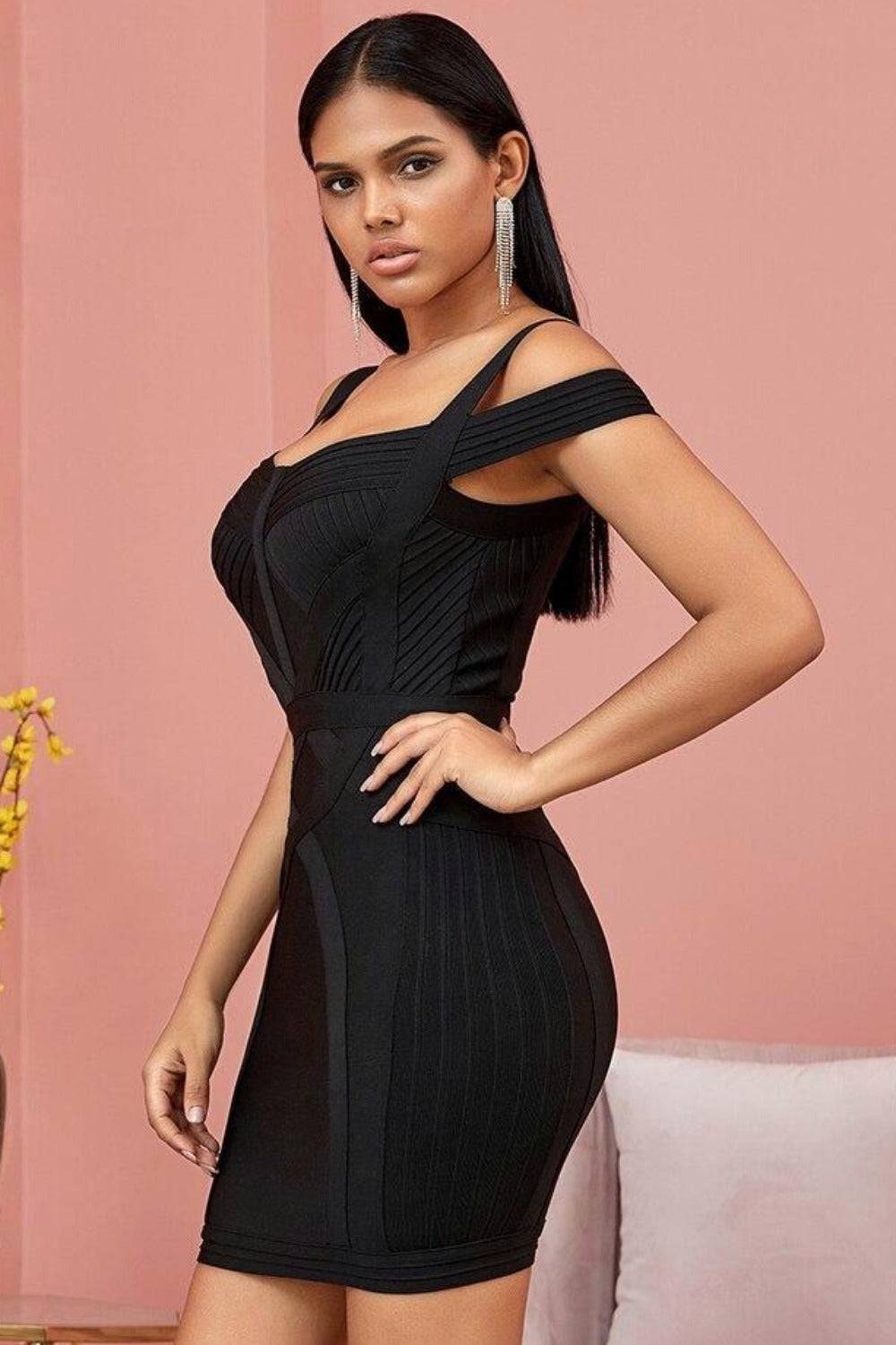 Body Contour Bustier Black Bodycon above knee Midi Dress - TGC Boutique - Bodycon Dress