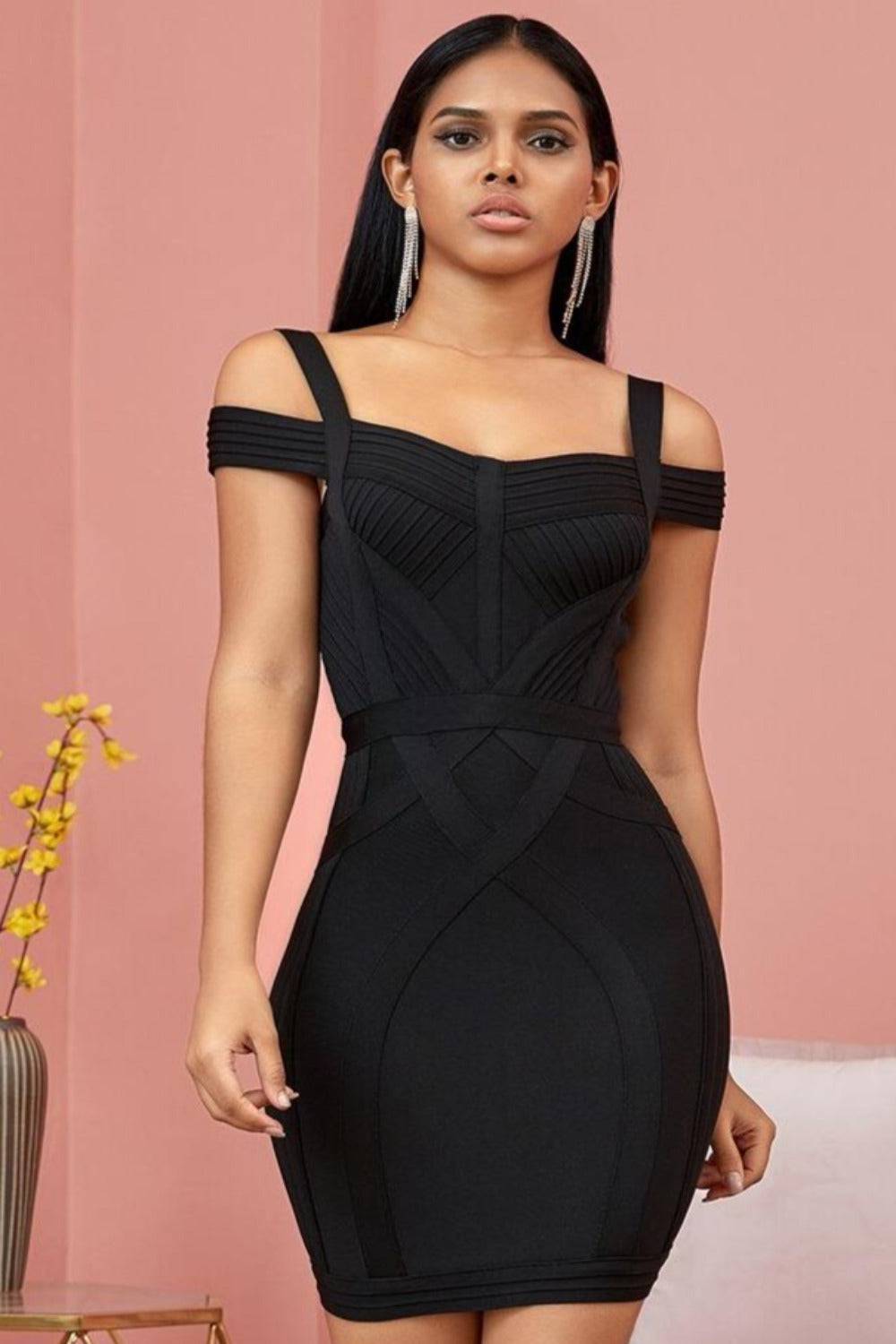 Body Contour Bustier Black Bodycon above knee Midi Dress - TGC Boutique - Bodycon Dress