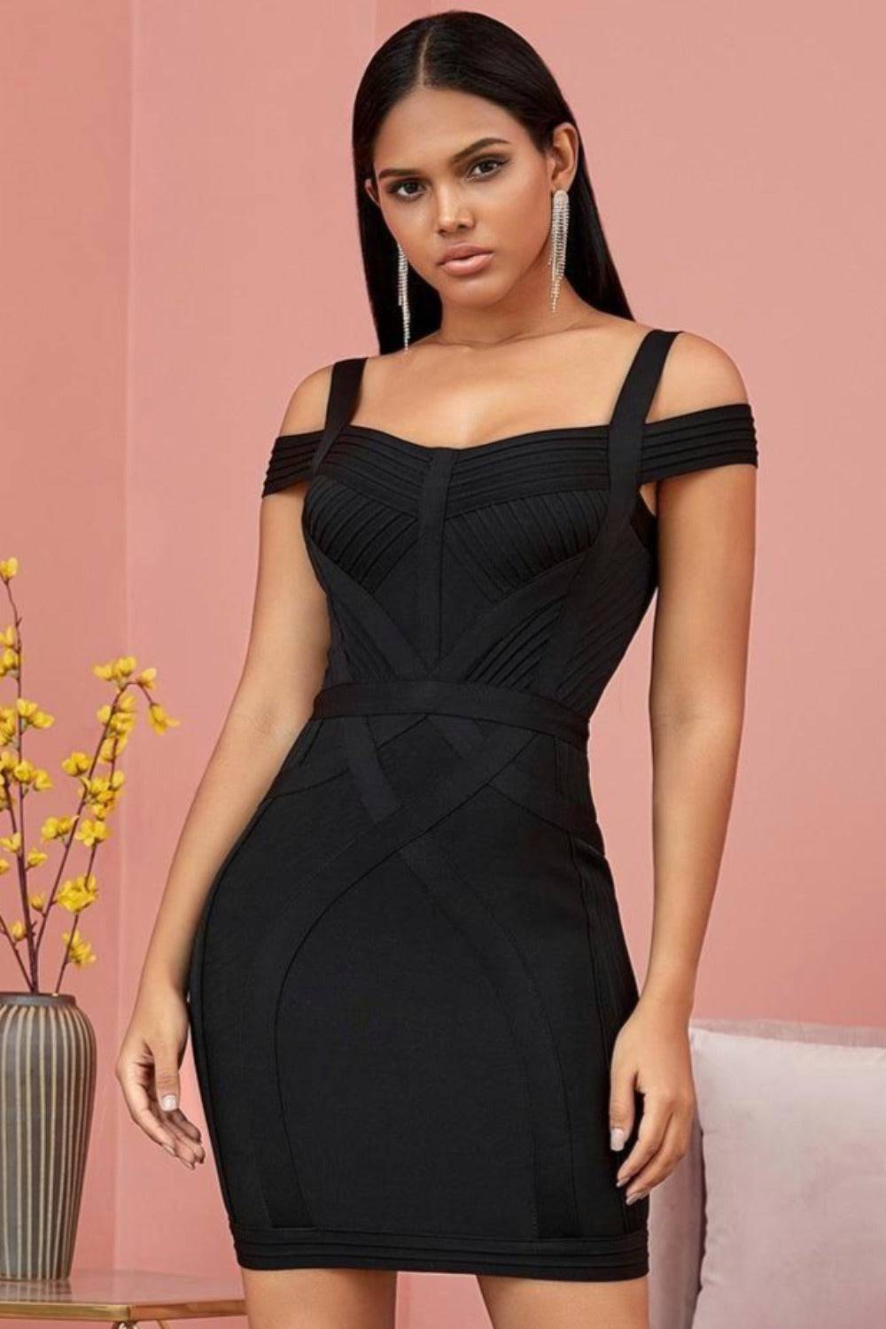 Body Contour Bustier Black Bodycon above knee Midi Dress - TGC Boutique - Bodycon Dress