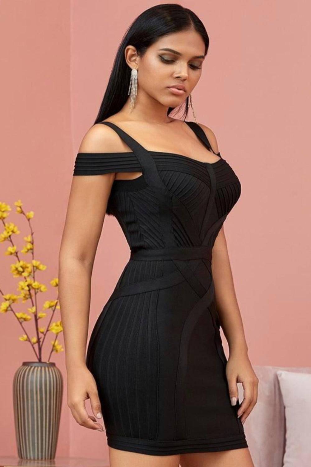 Body Contour Bustier Black Bodycon above knee Midi Dress - TGC Boutique - Bodycon Dress