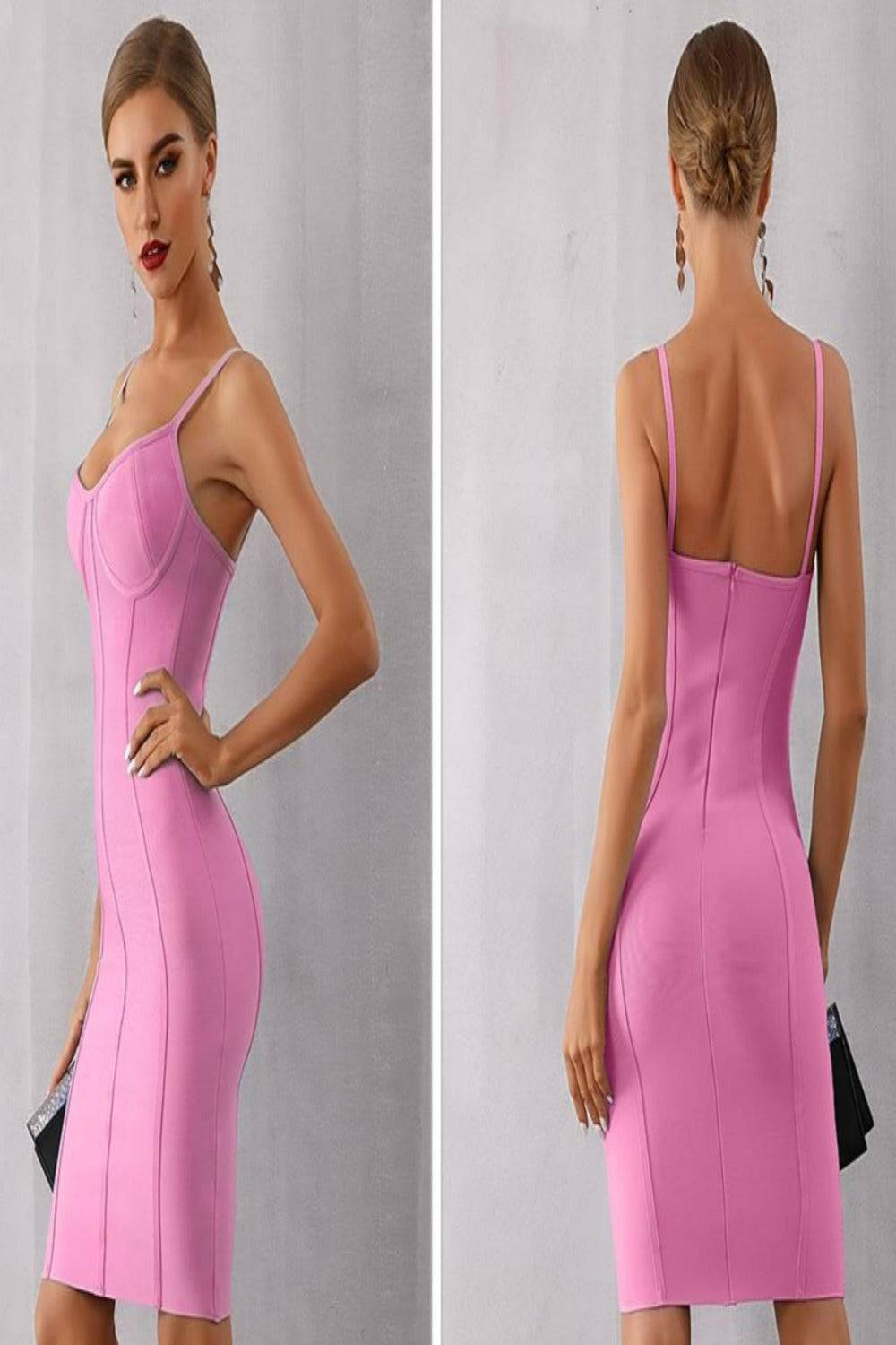 Body Contour Bustier Bodycon above knee Pink Dress - TGC Boutique - Pink Bodycon Dress