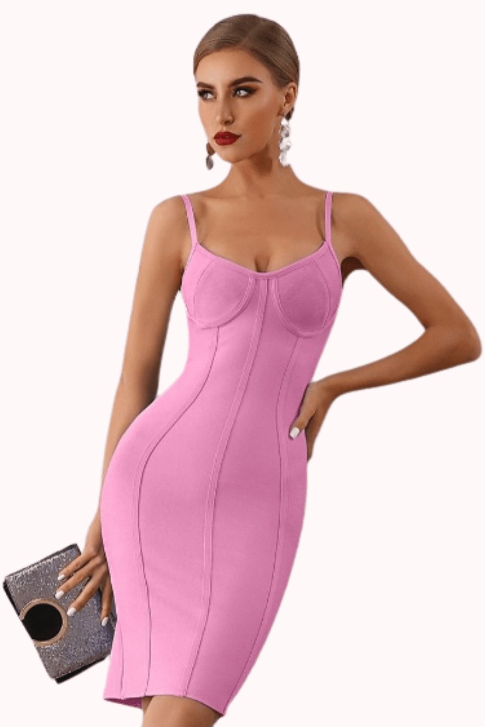 Body Contour Bustier Bodycon above knee Pink Dress - TGC Boutique - Pink Bodycon Dress
