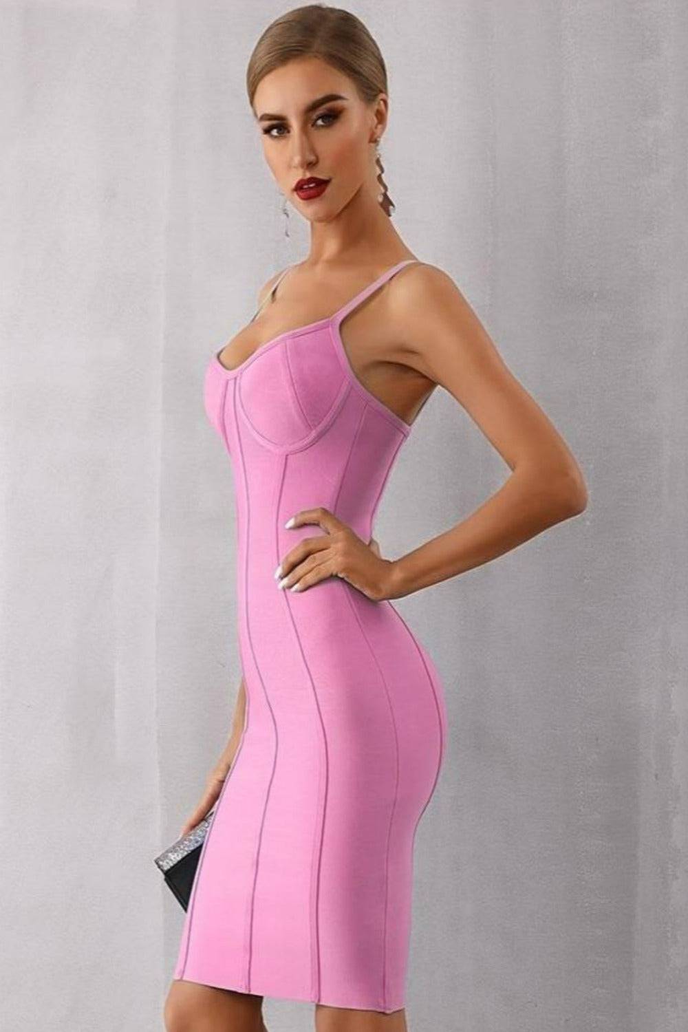 Body Contour Bustier Bodycon above knee Pink Dress - TGC Boutique - Pink Bodycon Dress