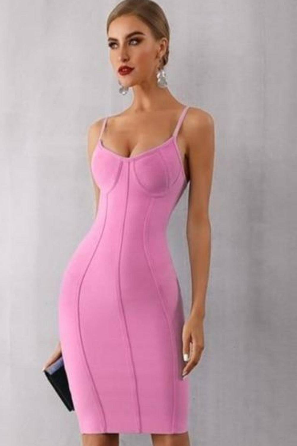 Body Contour Bustier Bodycon above knee Pink Dress - TGC Boutique - Pink Bodycon Dress