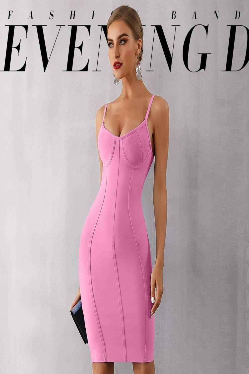Body Contour Bustier Bodycon above knee Pink Dress - TGC Boutique - Pink Bodycon Dress