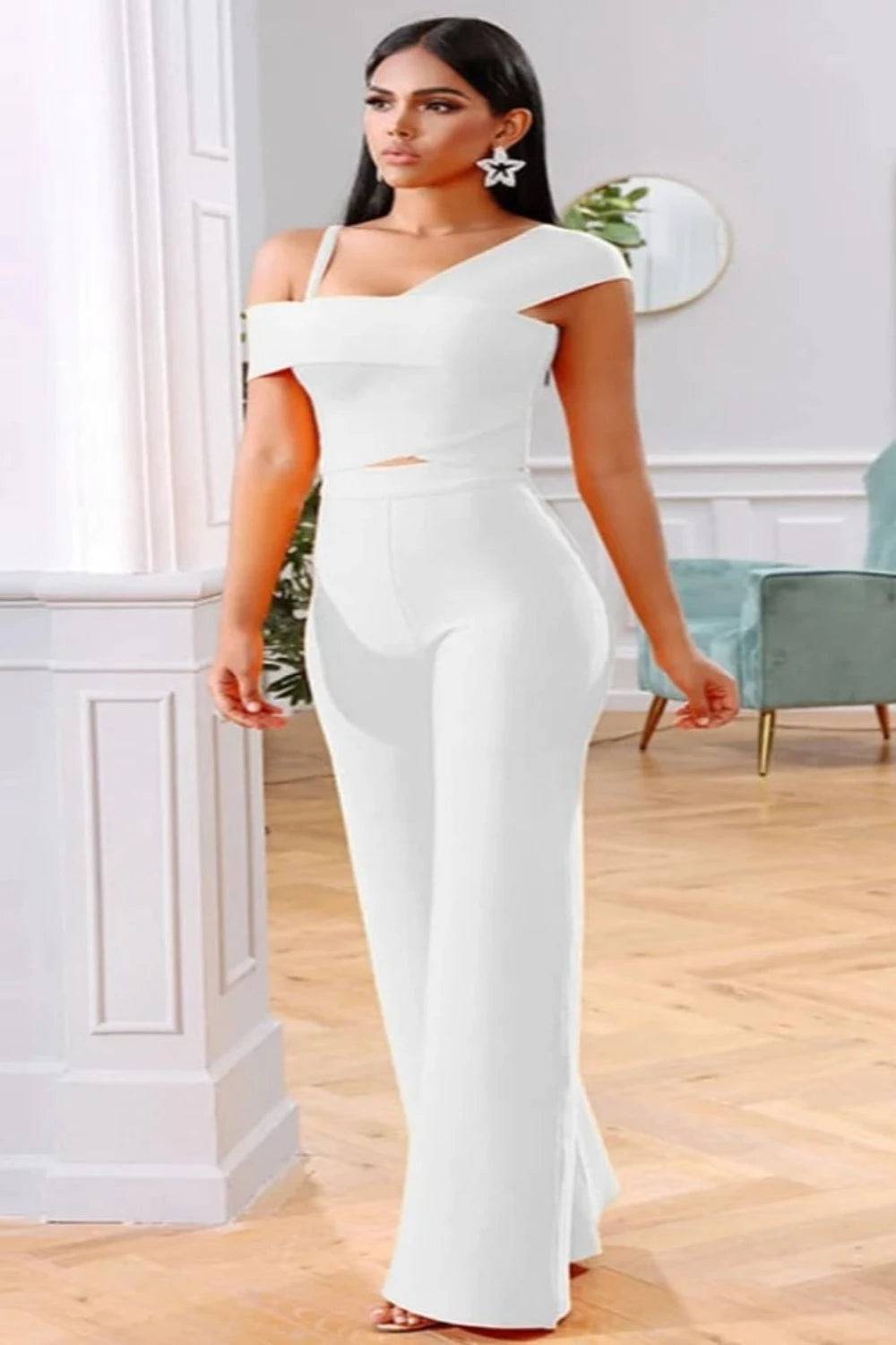bodycon Jumpsuit Top & Pants White Two Piece Set - TGC Boutique - 2 Piece Set