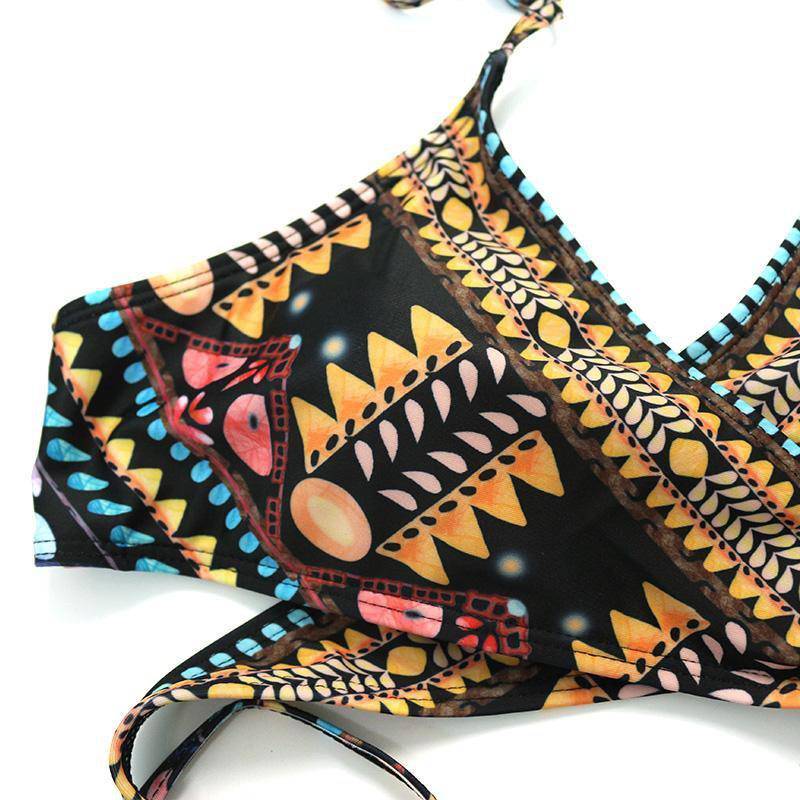 Bohemian Bandage Aztec Print Strappy Bikini Set - TGC Boutique - Bohemian Print Swimsuit