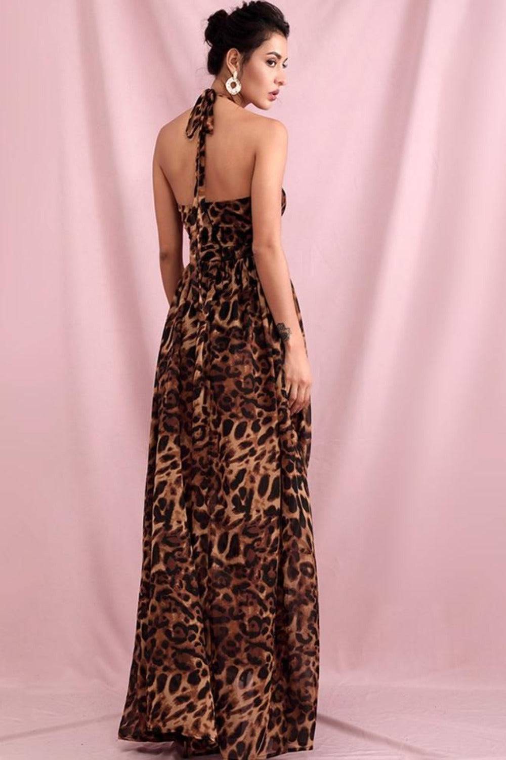 Brown Leopard Cut Out Chiffon Maxi Dress - TGC Boutique - Leopard Dress