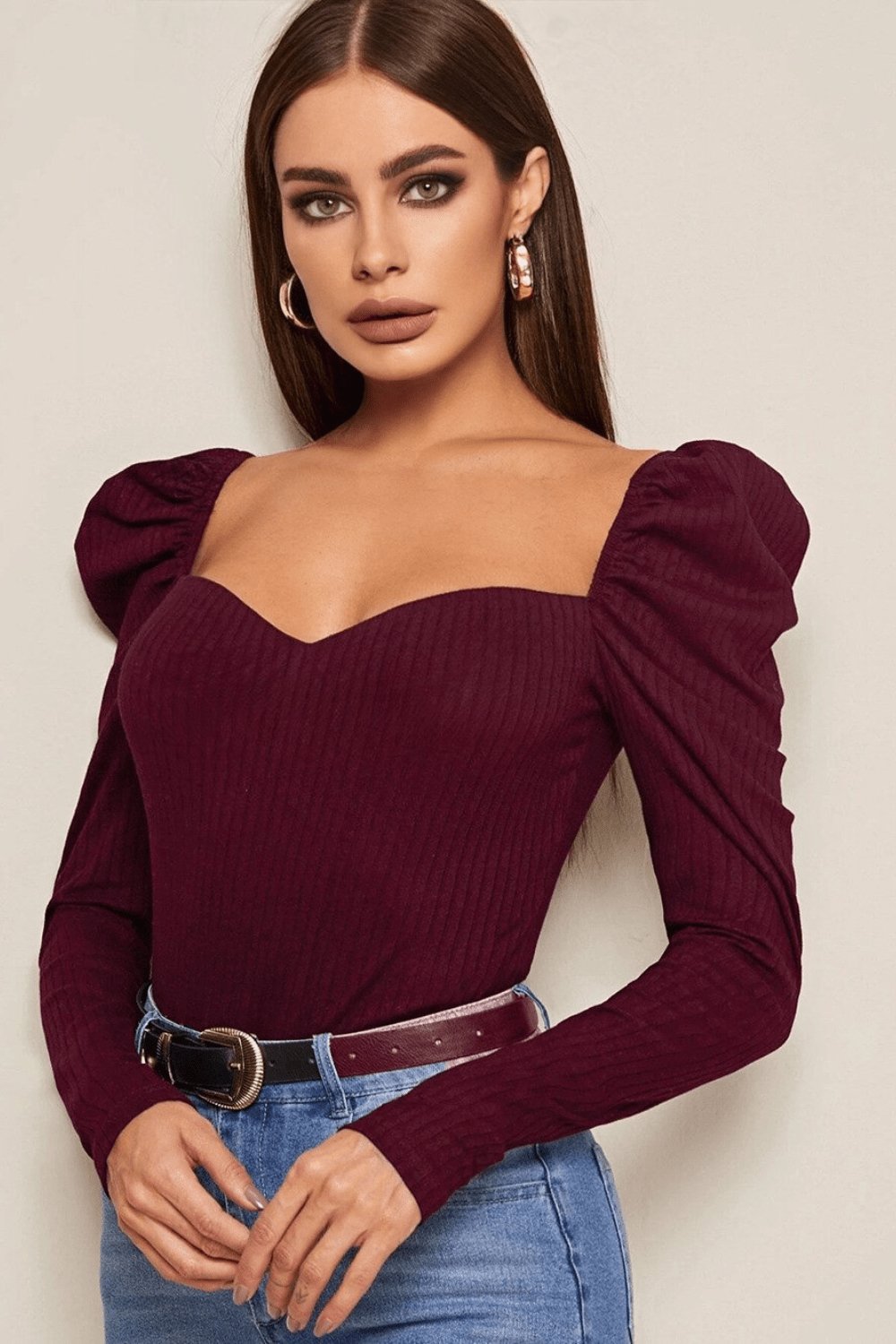 Bustier Fit Long Puff Sleeve Top - TGC Boutique - Top