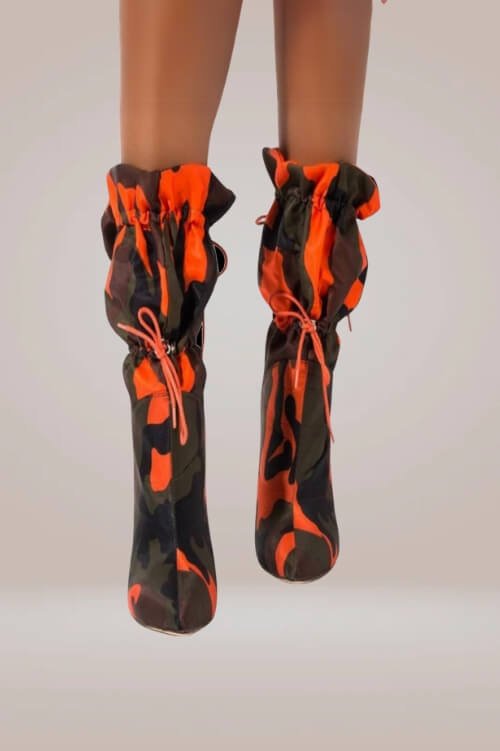 Camo Orange High Heel Ankle Boots - TGC Boutique - High Heel Boots