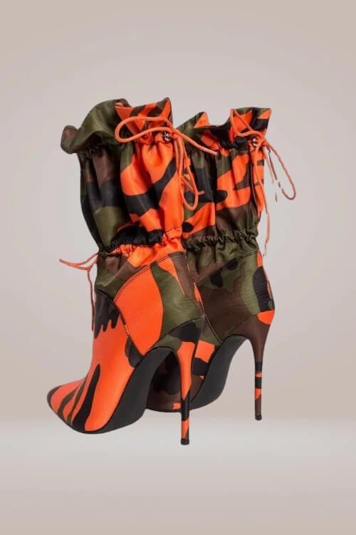 Camo Orange High Heel Ankle Boots - TGC Boutique - High Heel Boots
