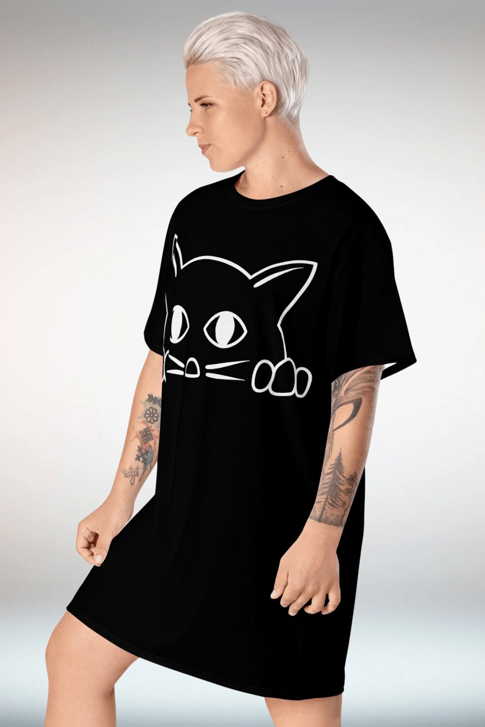 Cat Print Black T Shirt Dress - TGC Boutique - T Shirt Dress