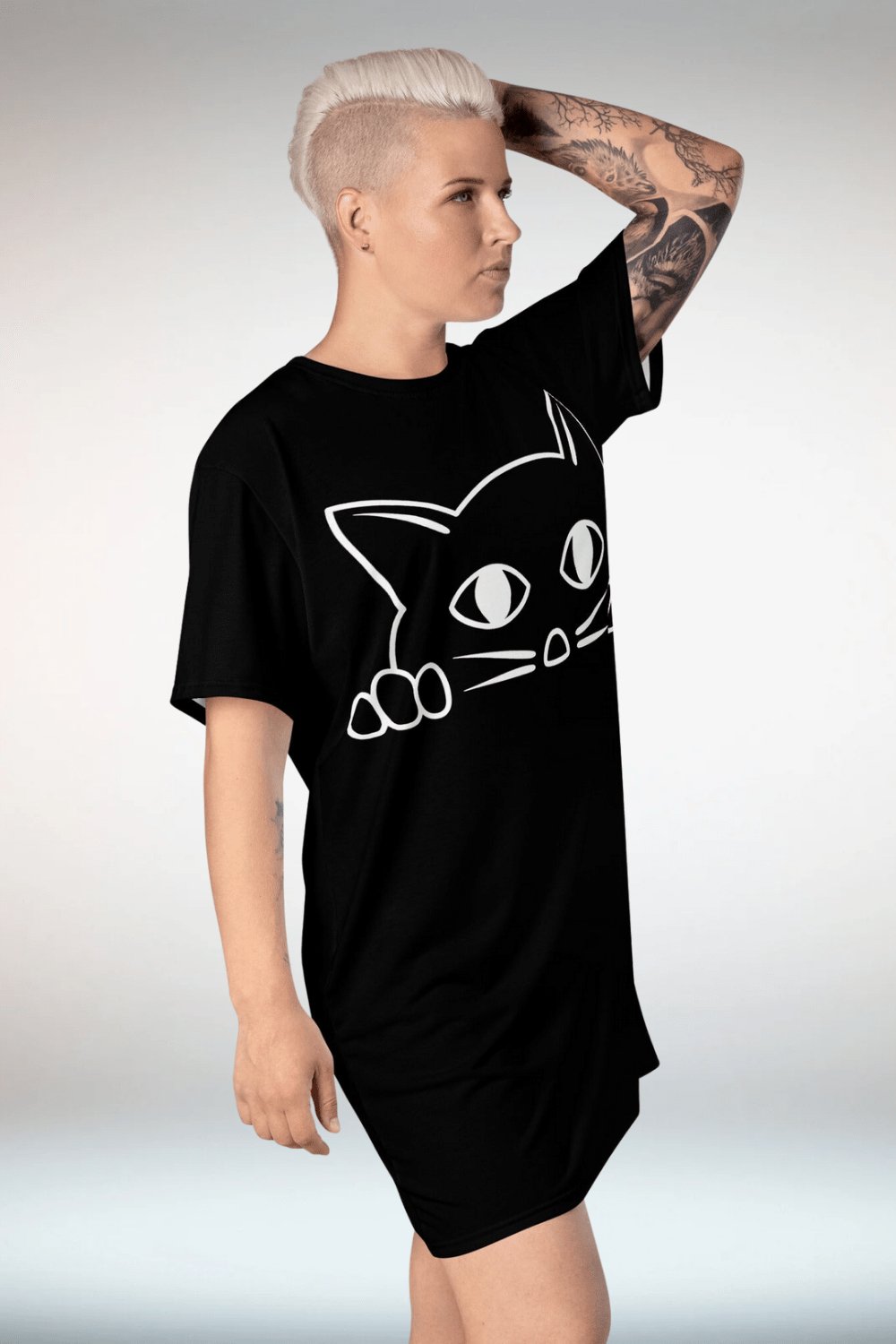 Cat Print Black T Shirt Dress - TGC Boutique - T Shirt Dress
