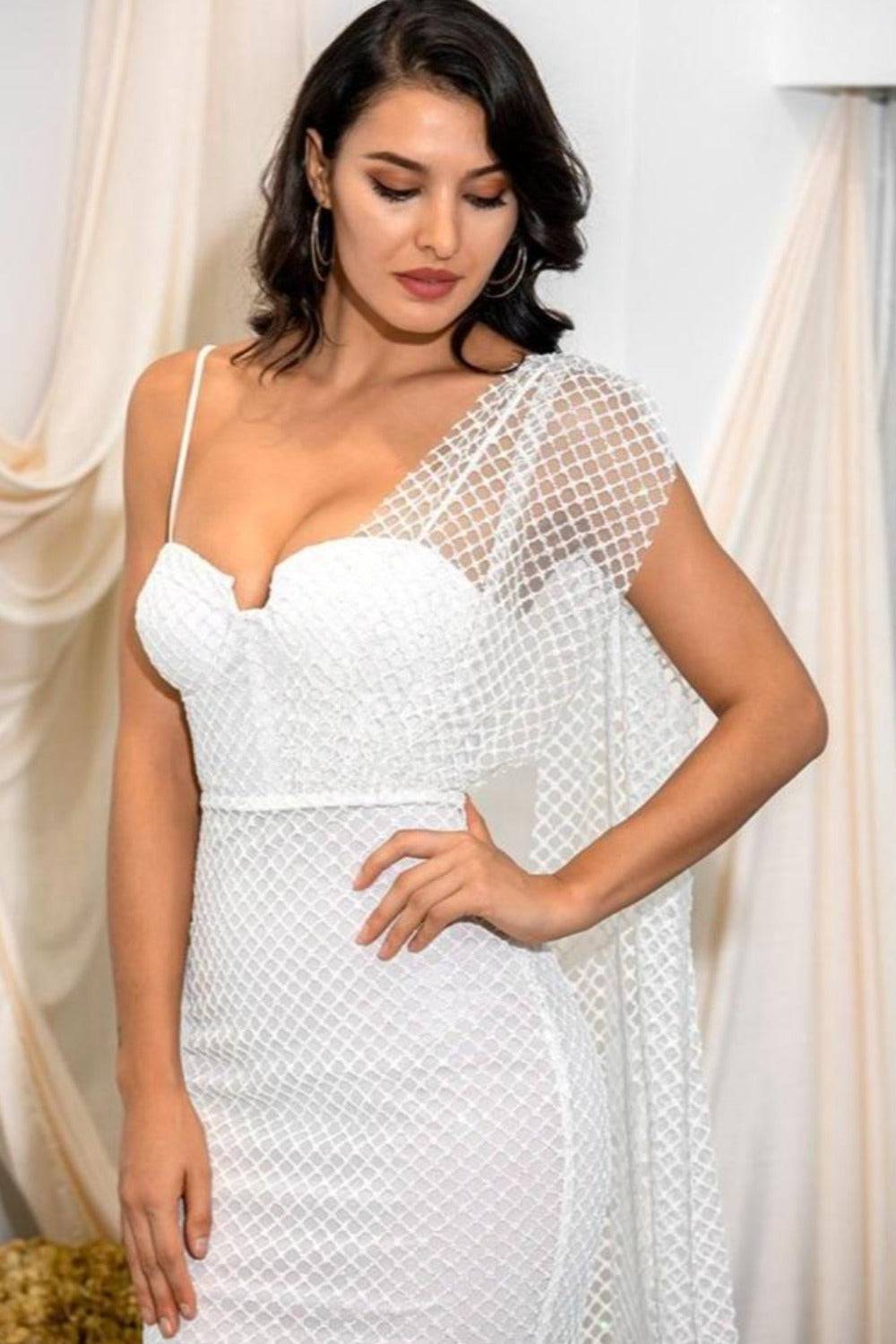 Charlotte White Bodycon Sparkly Wedding Dress - TGC Boutique - White Wedding Dress