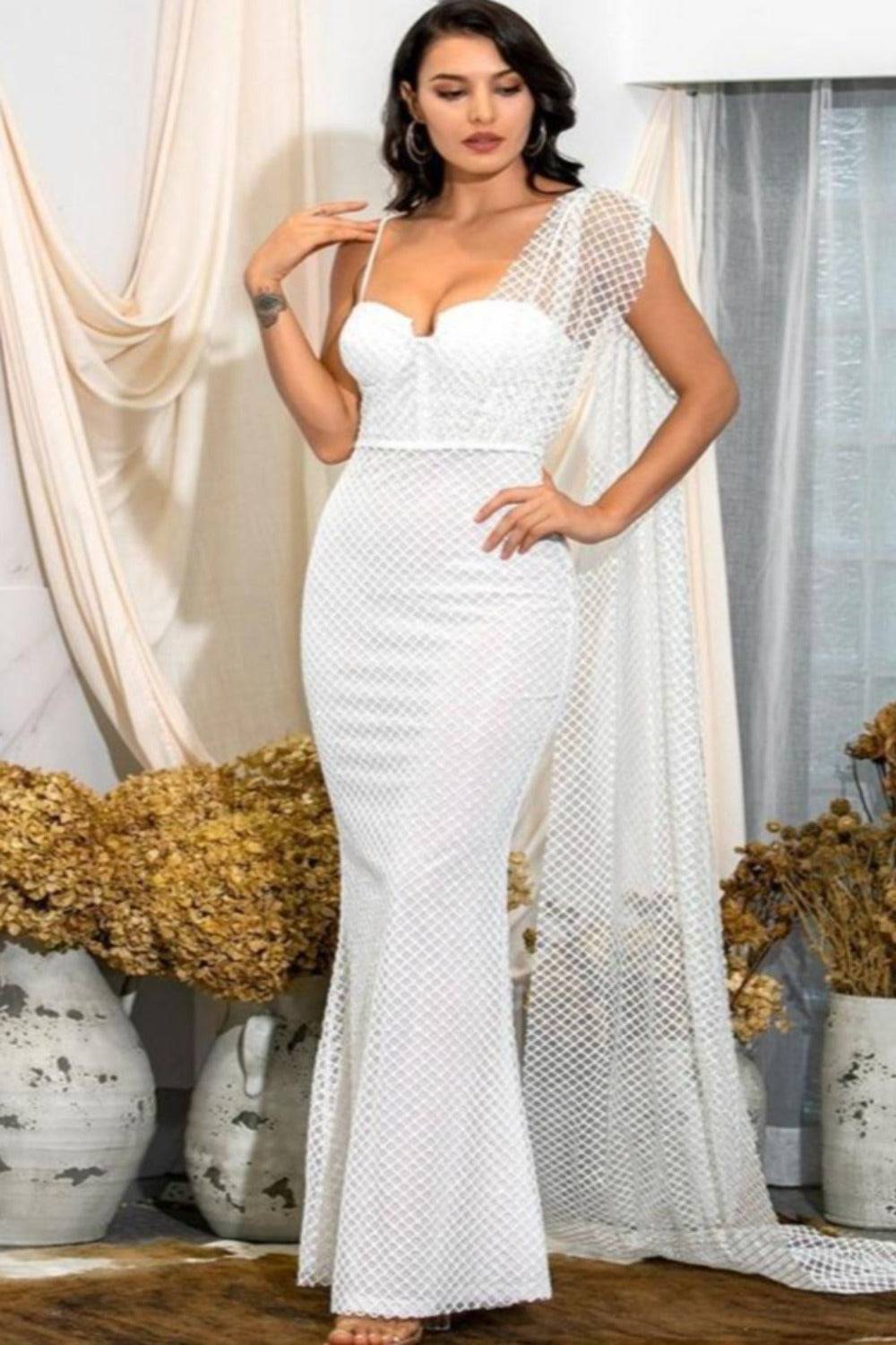 Charlotte White Bodycon Sparkly Wedding Dress - TGC Boutique - White Wedding Dress