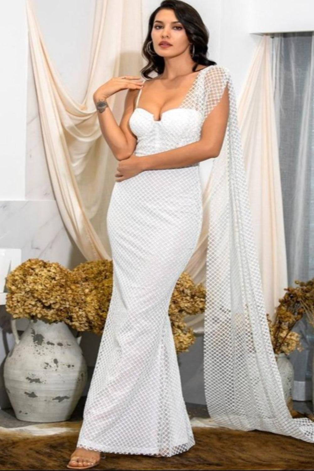 Charlotte White Bodycon Sparkly Wedding Dress - TGC Boutique - White Wedding Dress