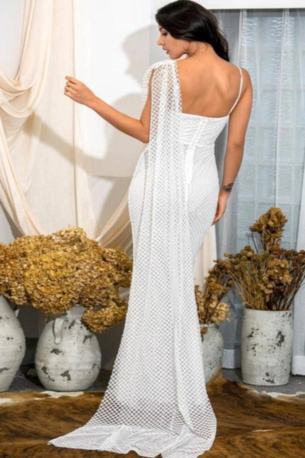 Charlotte White Bodycon Sparkly Wedding Dress - TGC Boutique - White Wedding Dress
