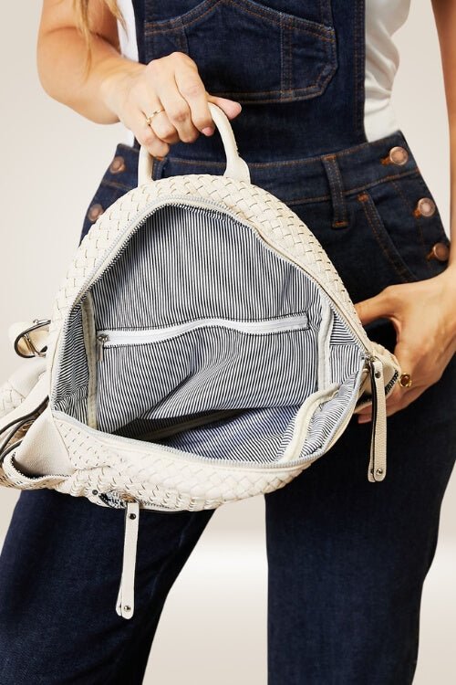 Chic Beige Woven-Texture Vegan Leather Backpack - TGC Boutique - backpack