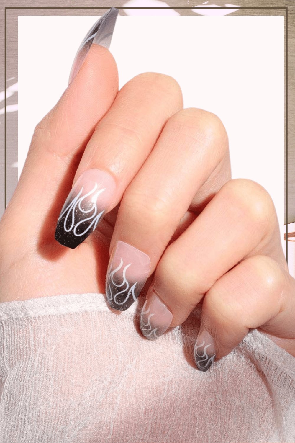 Clear Press On Nails Black Ombre Glossy Coffin Flame Nail Kit - TGC Boutique - Press On Nails