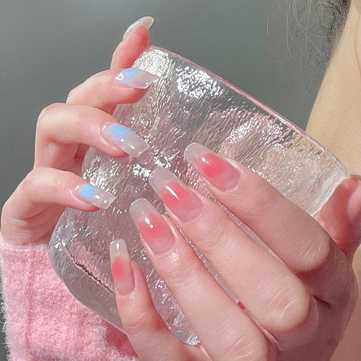 Clear Press On Nails Red French Glossy Coffin Blue Nail Kit - TGC Boutique - Press On Nails