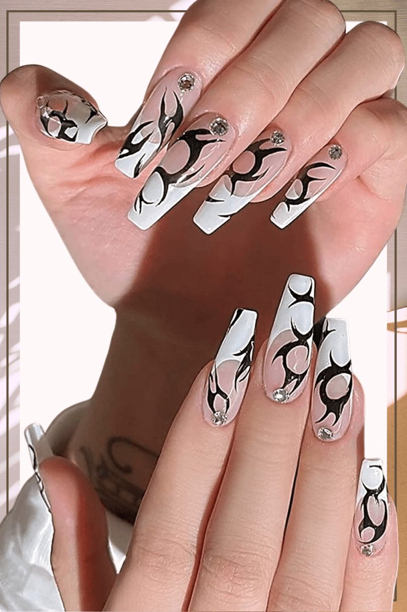 Clear Press On Nails White French Glossy Coffin Crystal Nail Kit - TGC Boutique - Press On Nails