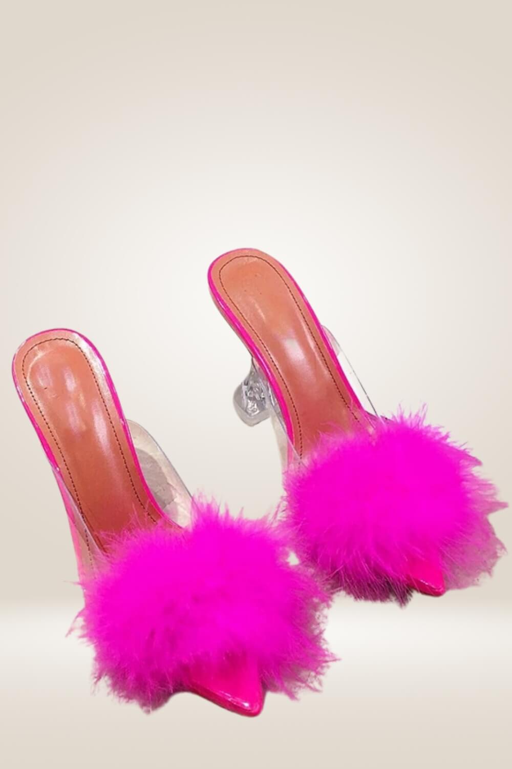 Clear Stiletto High Heel Pink Fur Sandals - TGC Boutique - Pink Heels