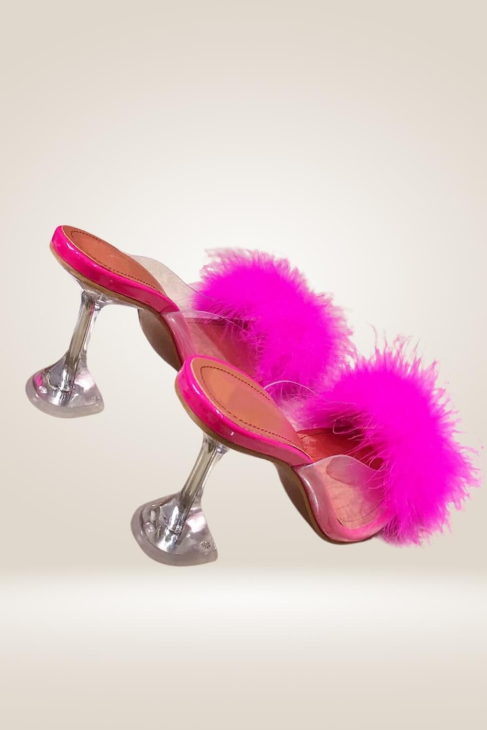 Clear Stiletto High Heel Pink Fur Sandals - TGC Boutique - Pink Heels