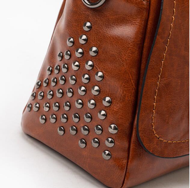 Cognac Chic Brown Vegan Leather Satchel with Studded Detail - TGC Boutique - Satchel Bag