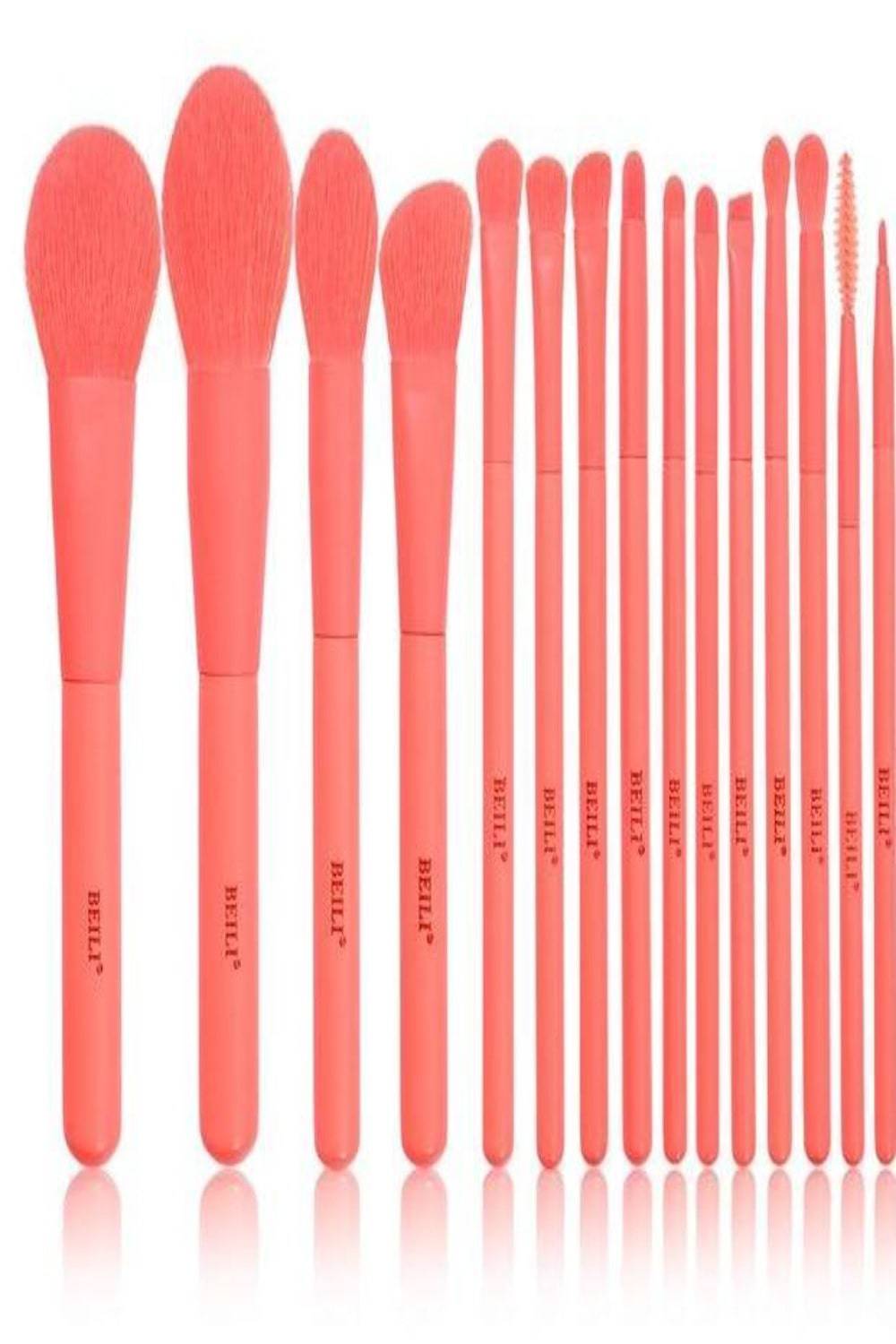 Coral Pink Vegan Nano Wool Fiber Makeup Brush Set - 15 Pcs - TGC Boutique - Makeup Brush Set