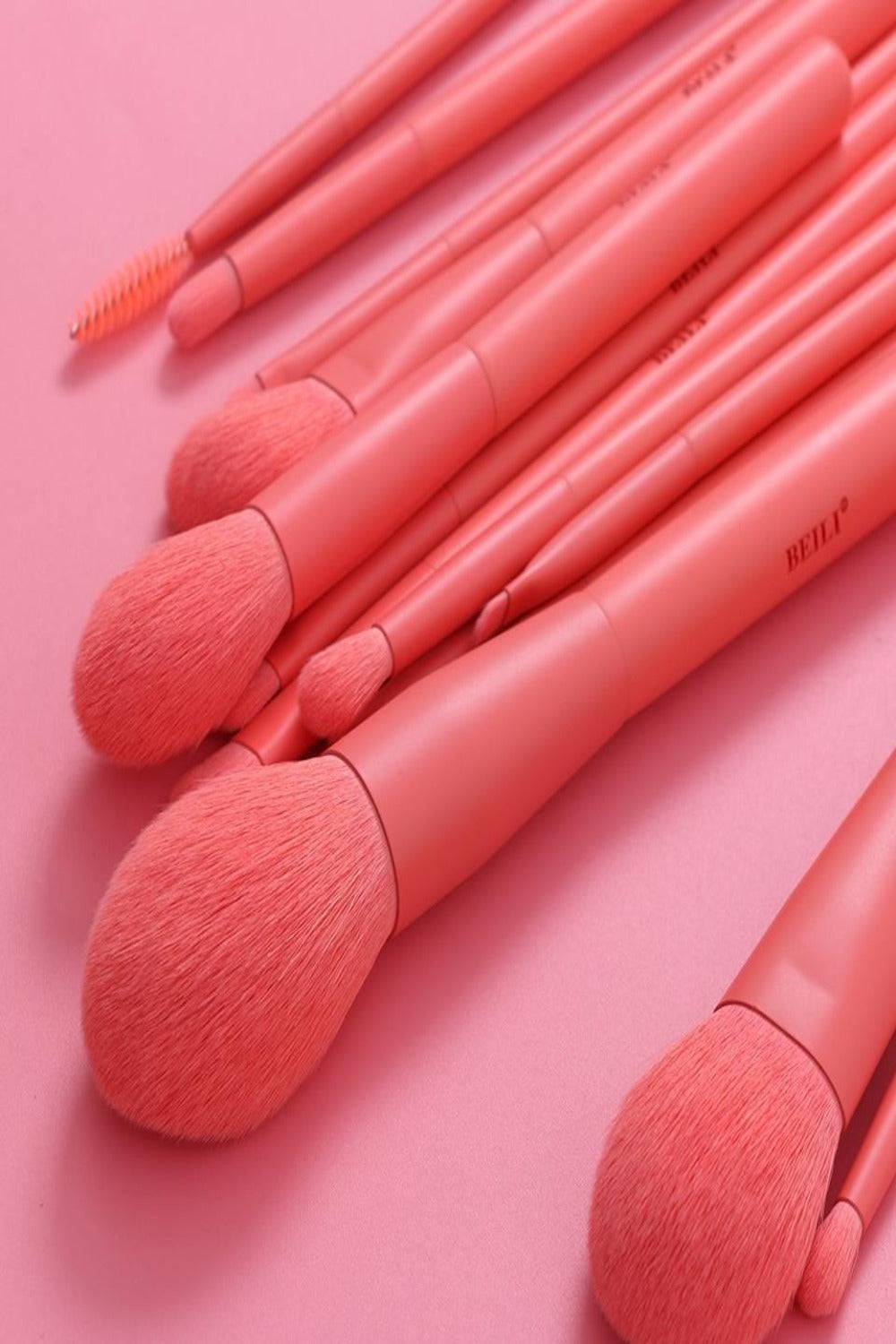 Coral Pink Vegan Nano Wool Fiber Makeup Brush Set - 15 Pcs - TGC Boutique - Makeup Brush Set