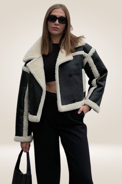 Cropped Black Faux Leather Shearling Jacket - TGC Boutique - Bomber Jacket