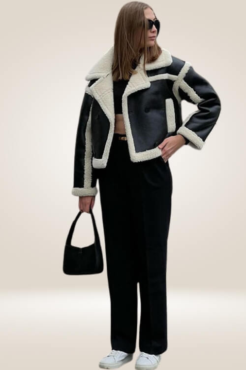 Cropped Black Faux Leather Shearling Jacket - TGC Boutique - Bomber Jacket