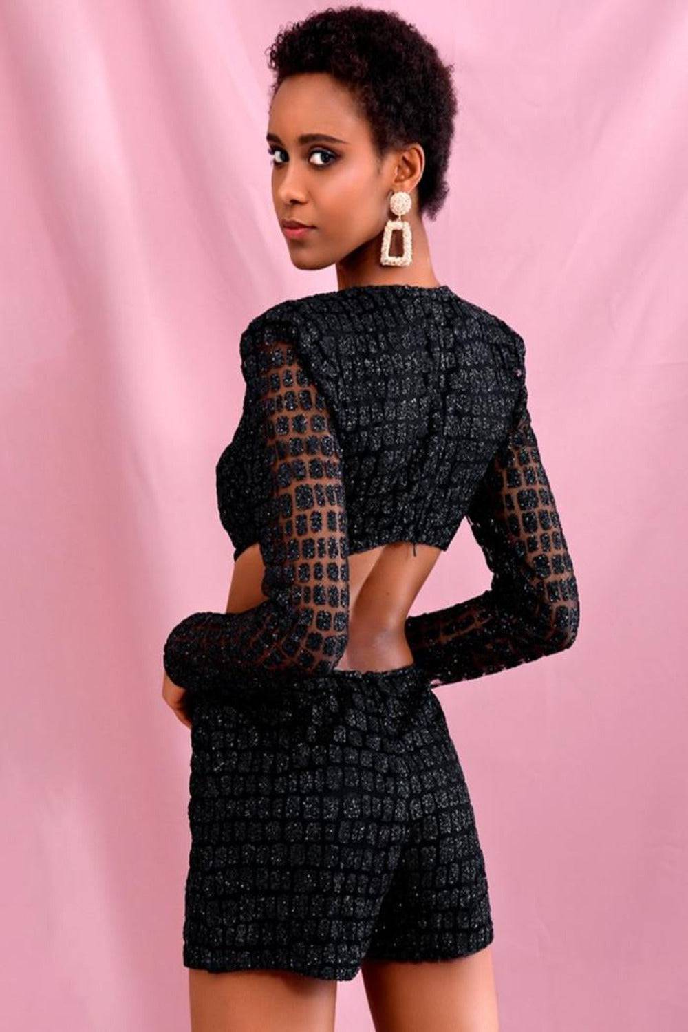 Cut Out Glitter Slim Fit Mini Dress - Black - TGC Boutique - Mini Dresses