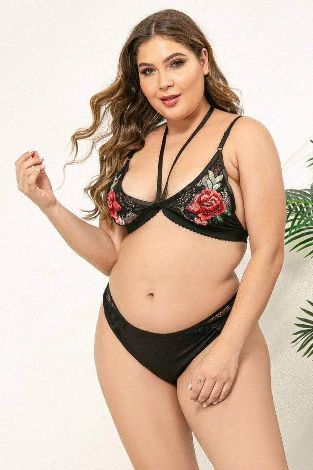 Desert Rose Plus Size Bra Underwear Lingerie Set - TGC Boutique - Black Lingerie