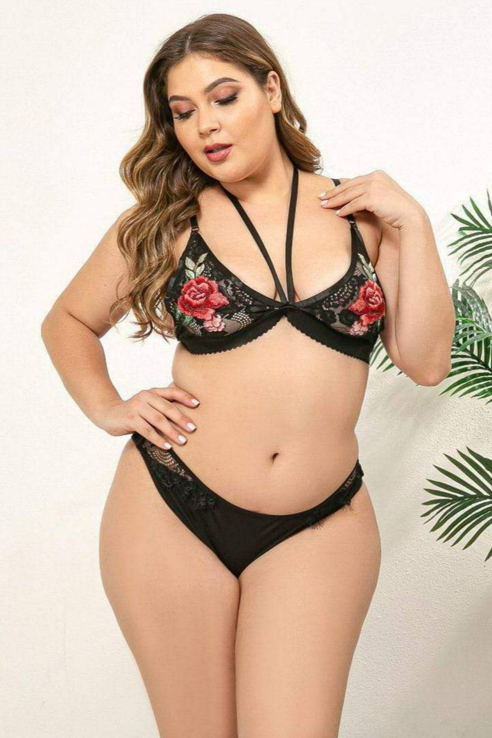Desert Rose Plus Size Bra Underwear Lingerie Set - TGC Boutique - Black Lingerie