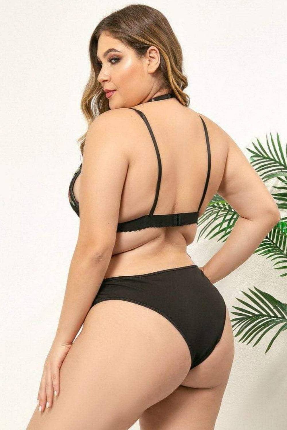 Desert Rose Plus Size Bra Underwear Lingerie Set - TGC Boutique - Black Lingerie