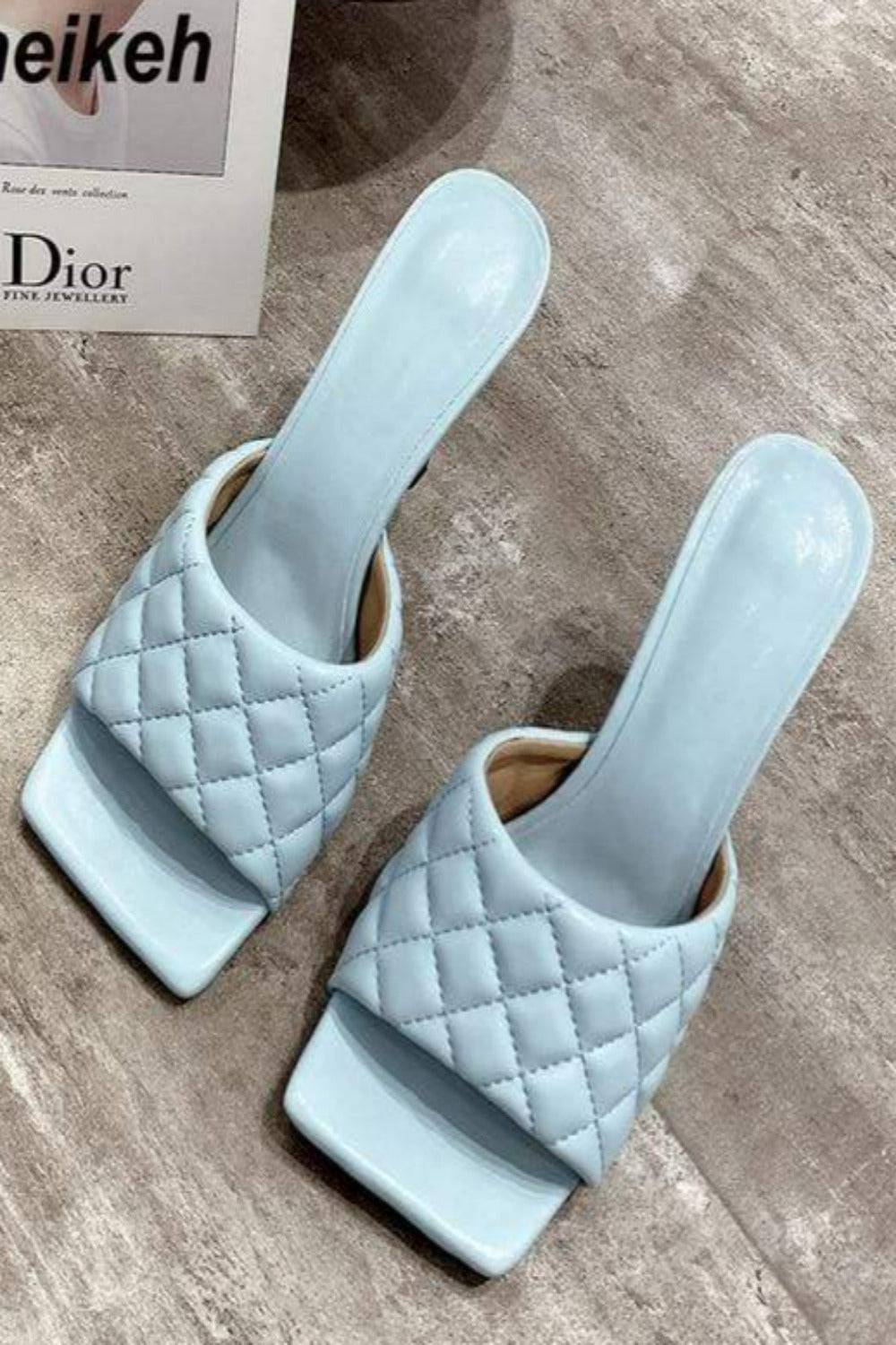 Diamond Peep Toe High Heel Braided Weave Slipper Sandals - Blue - TGC Boutique - shoes