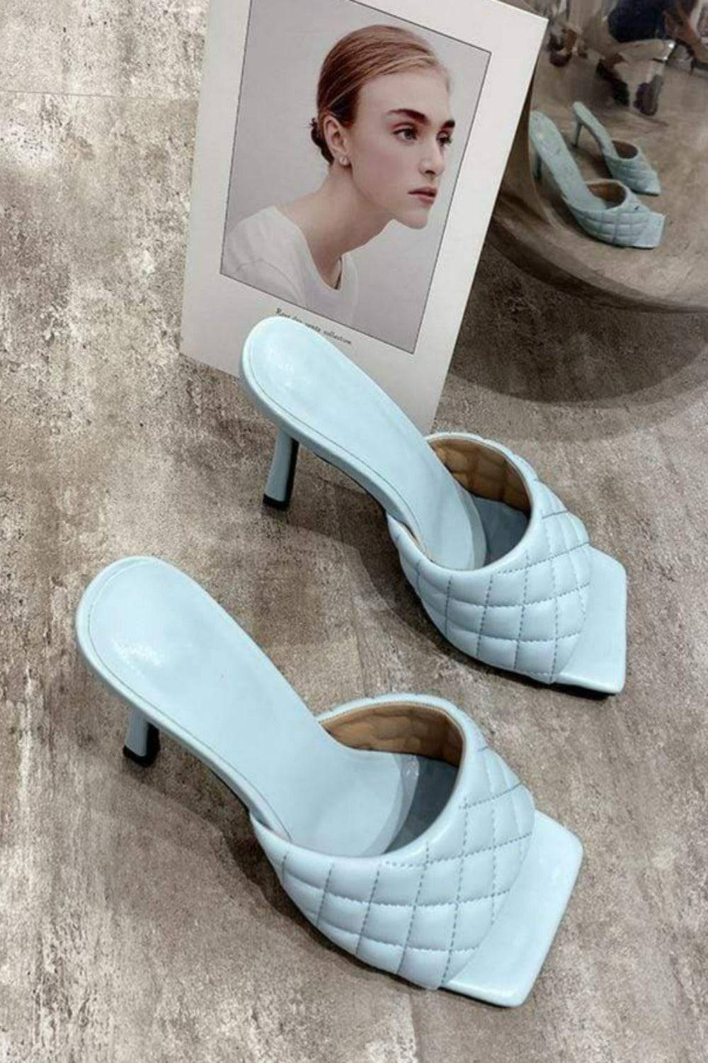 Diamond Peep Toe High Heel Braided Weave Slipper Sandals - Blue - TGC Boutique - shoes