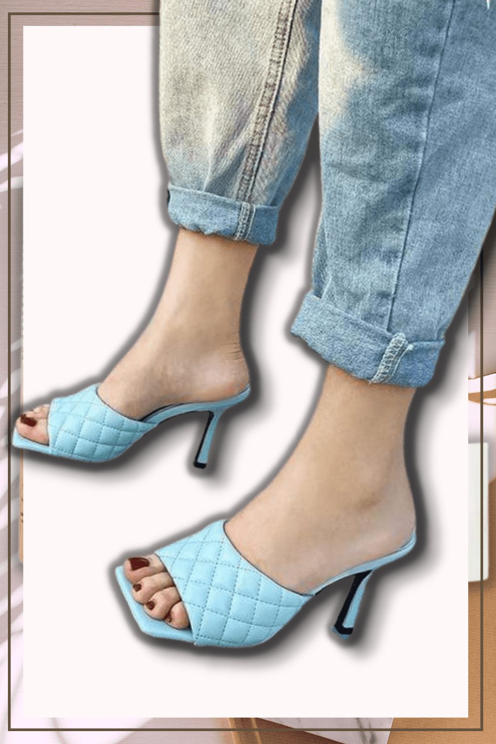 Diamond Peep Toe High Heel Braided Weave Slipper Sandals - Blue - TGC Boutique - shoes