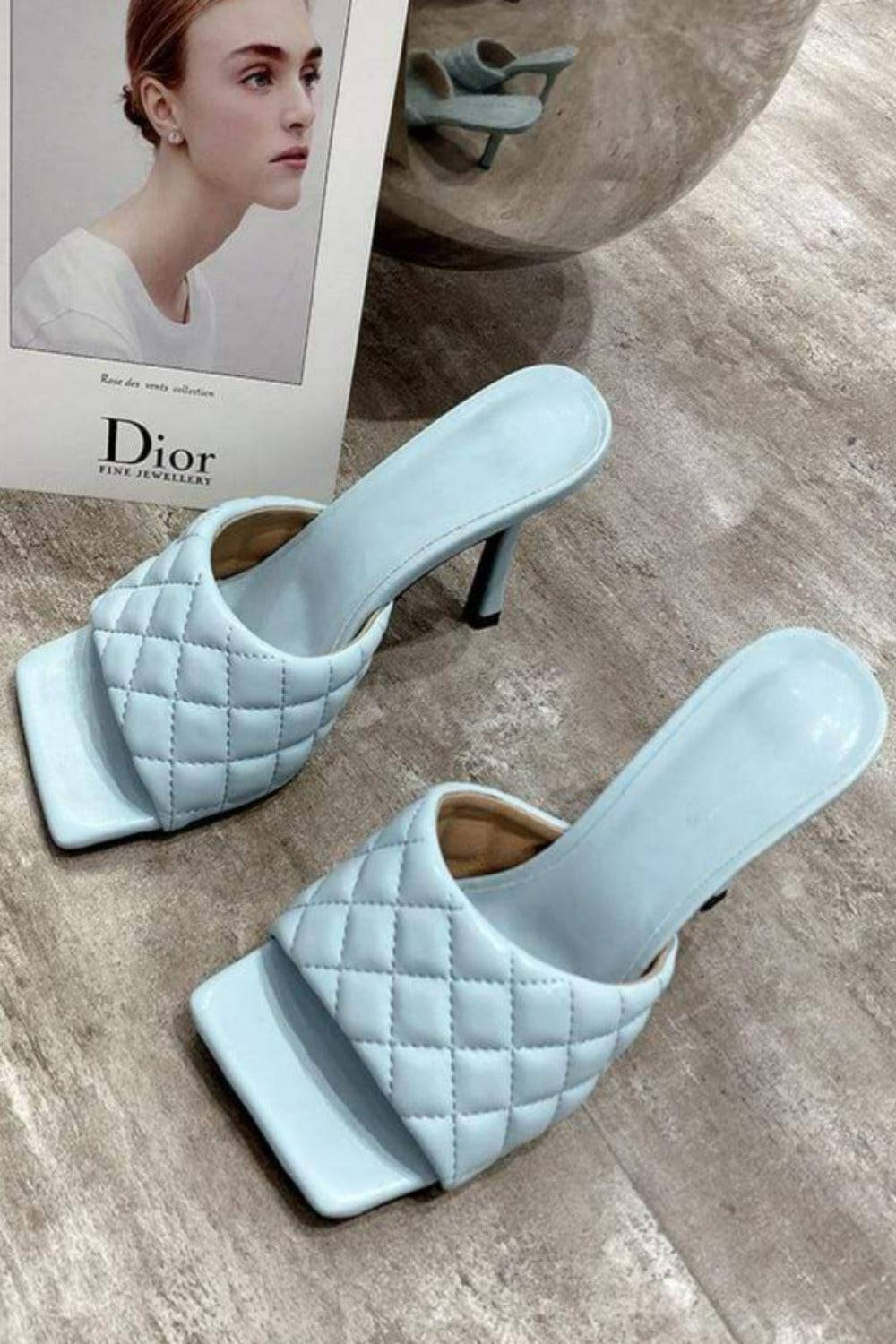 Diamond Peep Toe High Heel Braided Weave Slipper Sandals - Blue - TGC Boutique - shoes