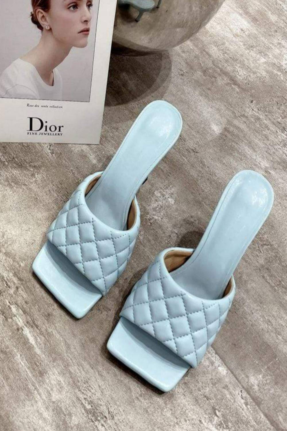 Diamond Peep Toe High Heel Braided Weave Slipper Sandals - Blue - TGC Boutique - shoes