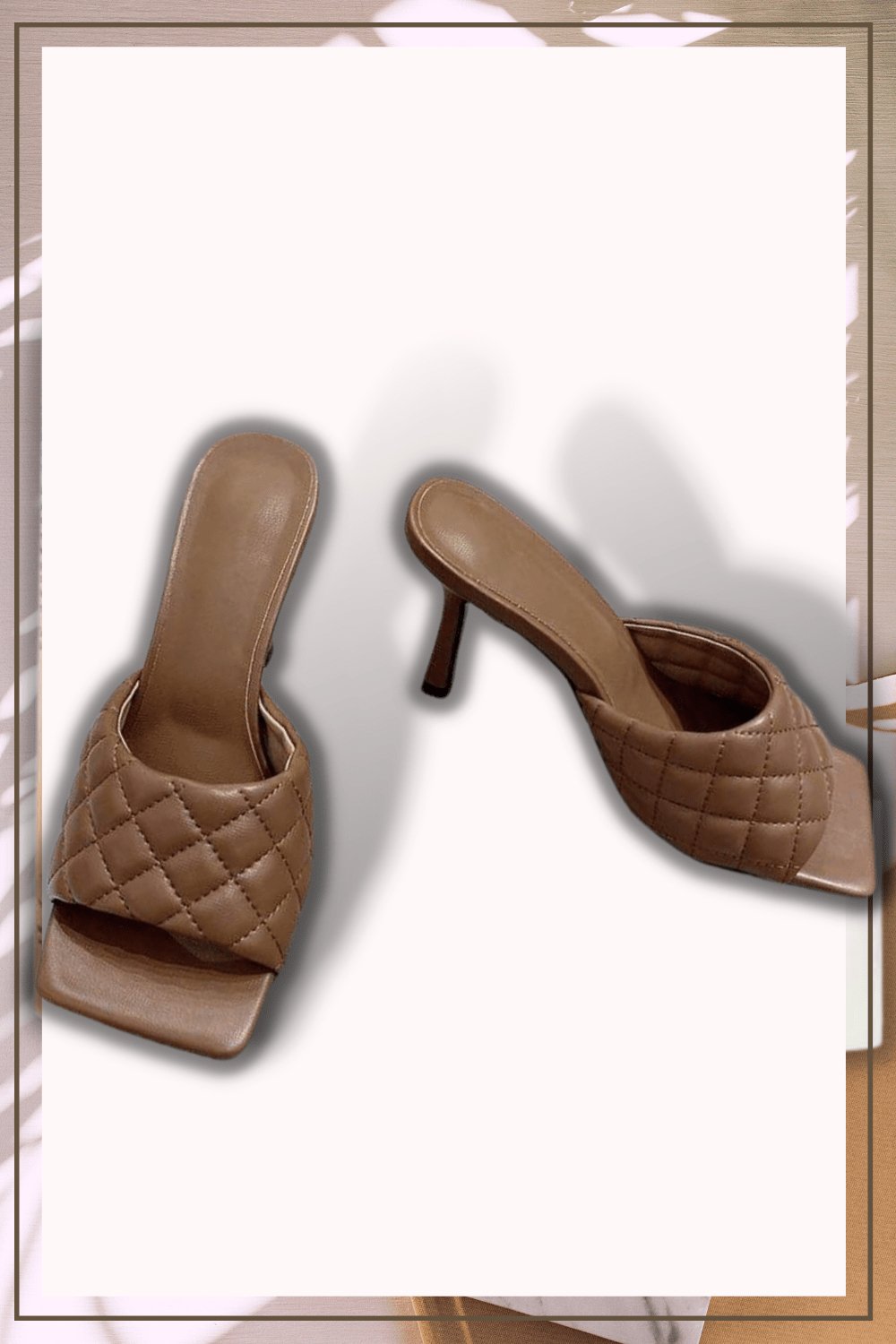 Diamond Peep Toe High Heel Slipper Sandals - Brown - TGC Boutique - Brown Shoes
