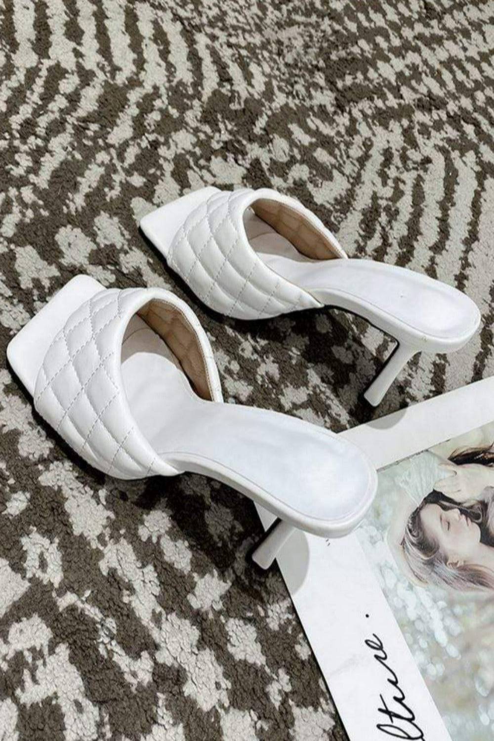 Diamond Peep Toe High Heel Slipper Sandals - White - TGC Boutique - White Shoes