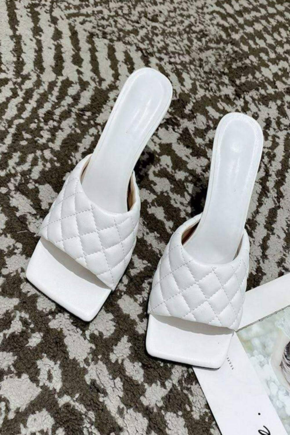 Diamond Peep Toe High Heel Slipper Sandals - White - TGC Boutique - White Shoes