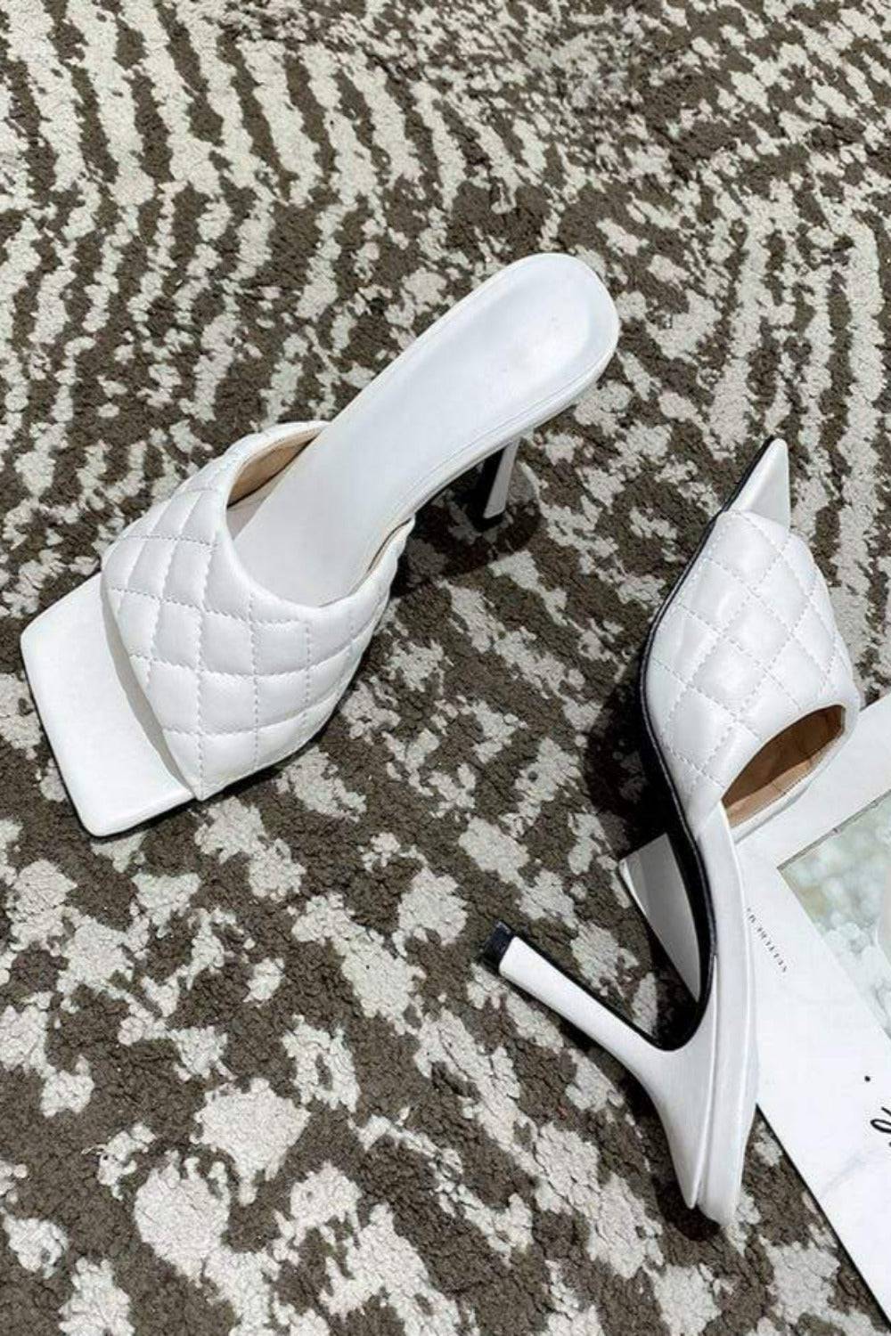 Diamond Peep Toe High Heel Slipper Sandals - White - TGC Boutique - White Shoes